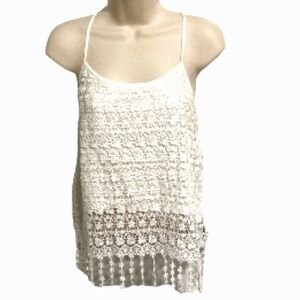 PAPAYA Boho Cream Crochet Tank Top with Fringe Womens Medium
